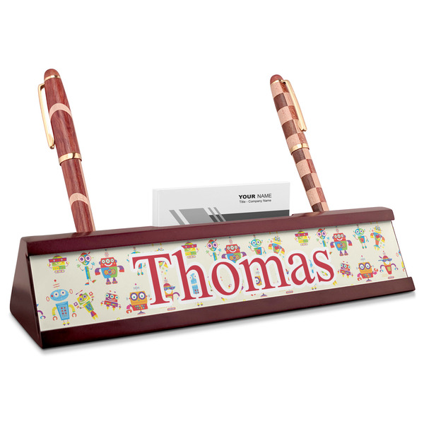 Custom Rocking Robots Red Mahogany Nameplate with Business Card Holder (Personalized)