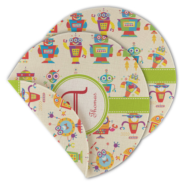 Custom Rocking Robots Round Linen Placemat - Double Sided - Set of 4 (Personalized)