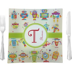 Rocking Robots 9.5" Glass Square Lunch / Dinner Plate- Single or Set of 4 (Personalized)