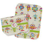 Rocking Robots Burp Cloths - Fleece - Set of 2 w/ Name and Initial