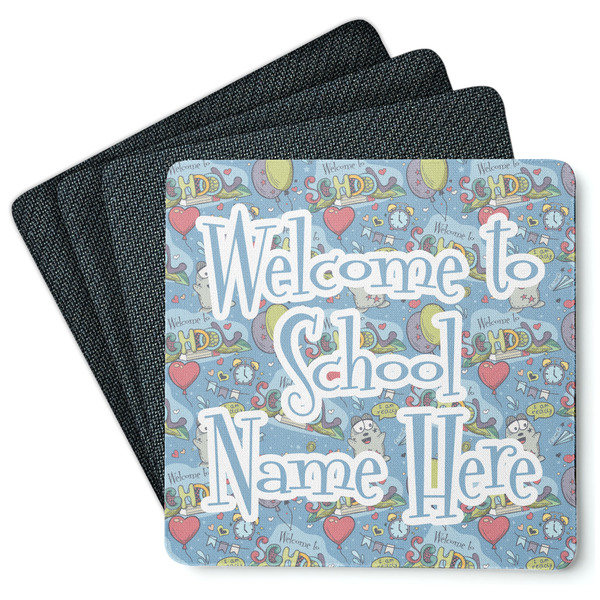 Custom Welcome to School Square Rubber Backed Coasters - Set of 4 (Personalized)