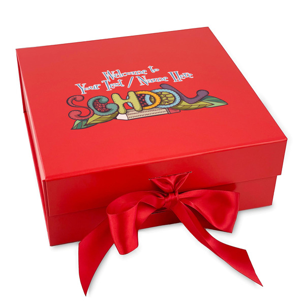 Custom Welcome to School Gift Box with Magnetic Lid - Red (Personalized)