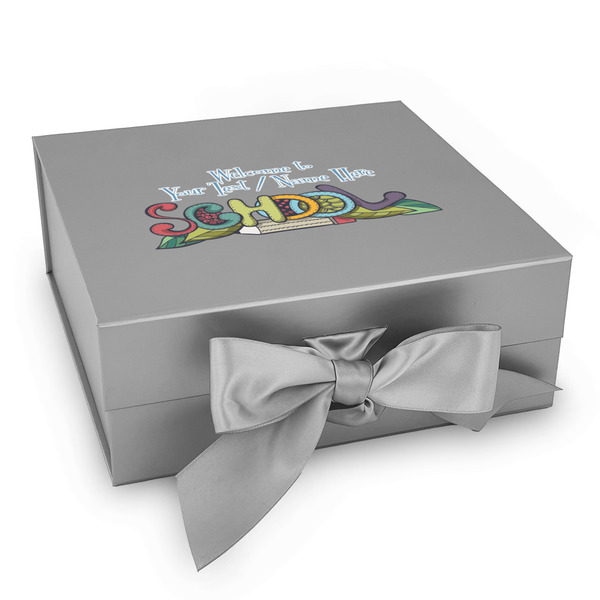 Custom Welcome to School Gift Box with Magnetic Lid - Silver (Personalized)