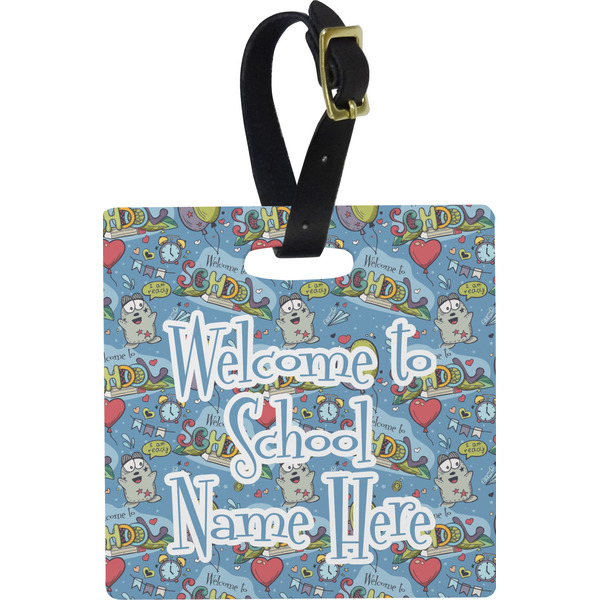 Custom Welcome to School Plastic Luggage Tag - Square w/ Name or Text