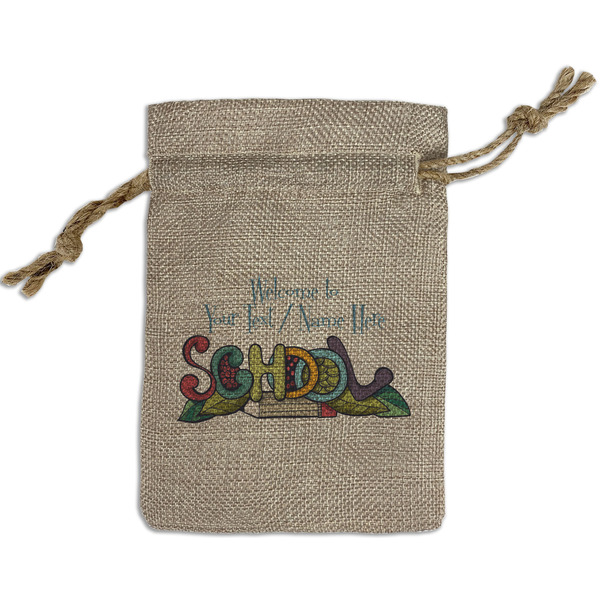 Custom Welcome to School Small Burlap Gift Bag - Front (Personalized)