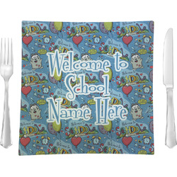 Welcome to School 9.5" Glass Square Lunch / Dinner Plate- Single or Set of 4 (Personalized)