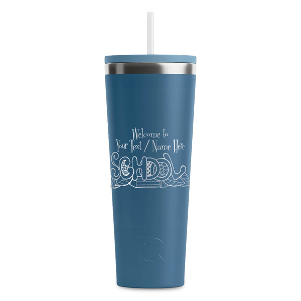 Custom Welcome to School RTIC Everyday Tumbler with Straw - 28oz - Steel Blue - Double-Sided (Personalized)