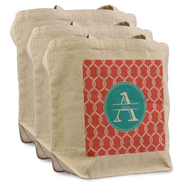 Custom Linked Rope Reusable Cotton Grocery Bags - Set of 3 (Personalized)