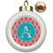 Linked Rope Ceramic Christmas Ornament - Poinsettias (Front View)