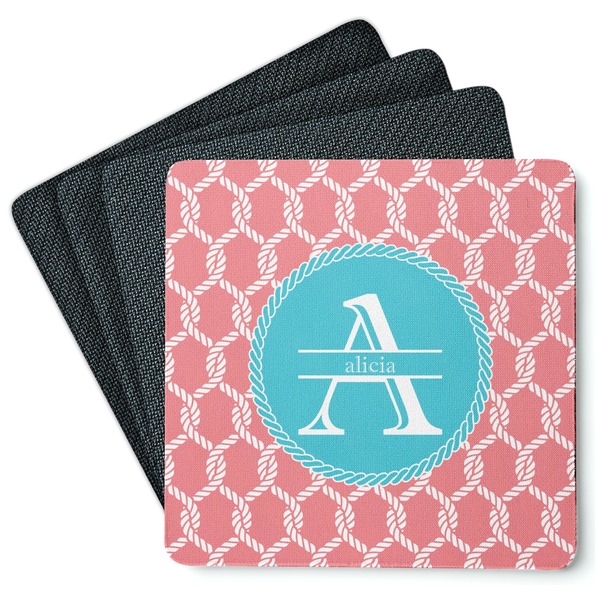 Custom Linked Rope Square Rubber Backed Coasters - Set of 4 (Personalized)