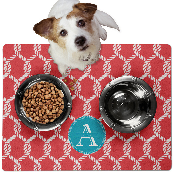 Custom Linked Rope Dog Food Mat - Medium w/ Name and Initial