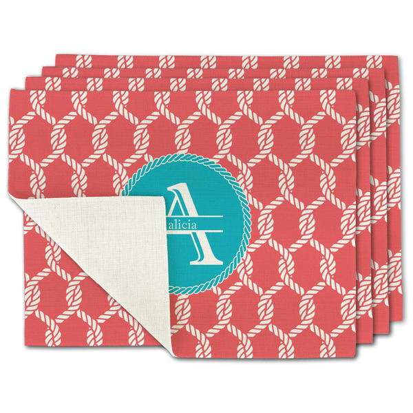 Custom Linked Rope Single-Sided Linen Placemat - Set of 4 w/ Name and Initial