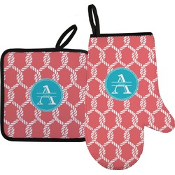 Linked Rope Right Oven Mitt & Pot Holder Set w/ Name and Initial