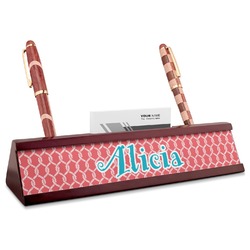 Linked Rope Red Mahogany Nameplate with Business Card Holder (Personalized)
