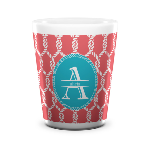 Custom Linked Rope Ceramic Shot Glass - 1.5 oz - White - Single (Personalized)