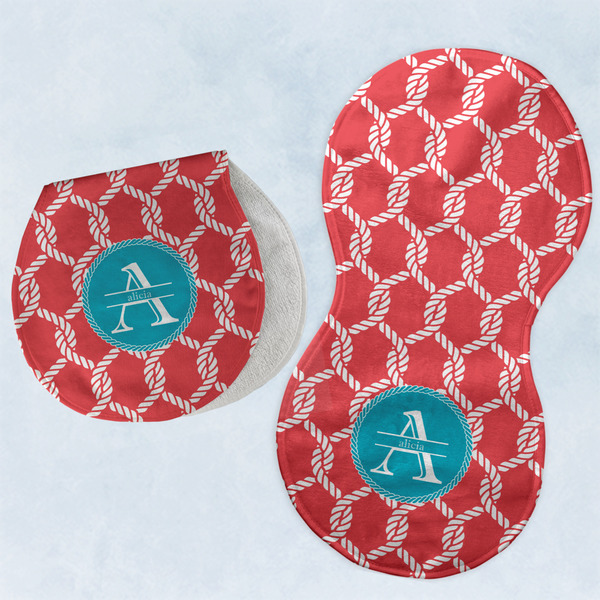 Custom Linked Rope Burp Pads - Velour - Set of 2 w/ Name and Initial