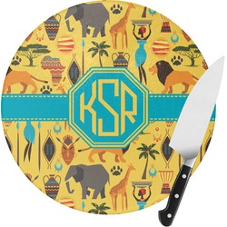 African Safari Round Glass Cutting Board - Small (Personalized)