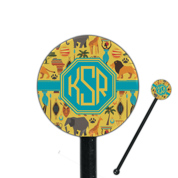 Custom African Safari 5.5" Round Plastic Stir Sticks - Black - Double Sided (Personalized)