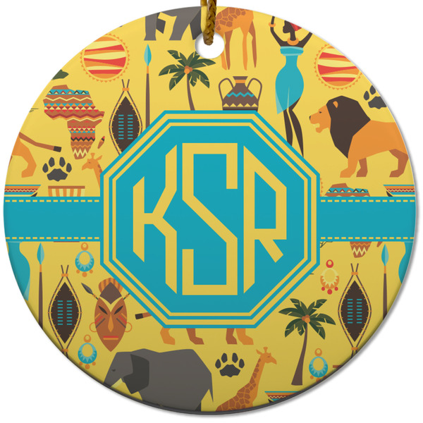 Custom African Safari Round Ceramic Ornament w/ Monogram