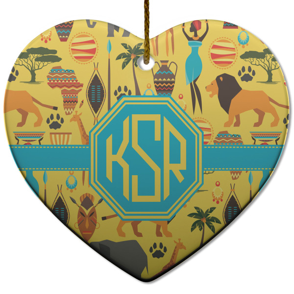 Custom African Safari Heart Ceramic Ornament w/ Monogram