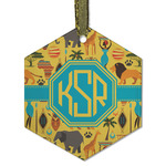 African Safari Flat Glass Ornament - Hexagon w/ Monogram