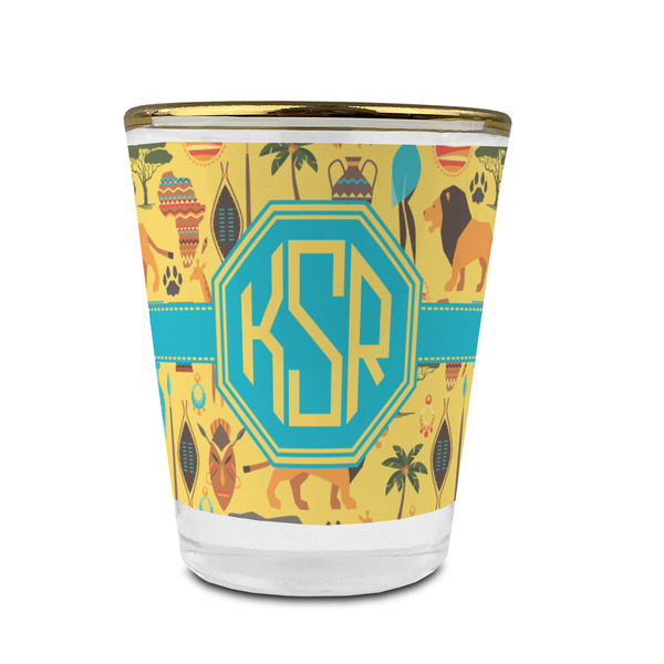 Custom African Safari Glass Shot Glass - 1.5 oz - with Gold Rim - Single (Personalized)