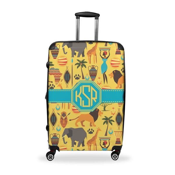 Custom African Safari Suitcase - 28" Large - Checked w/ Monogram