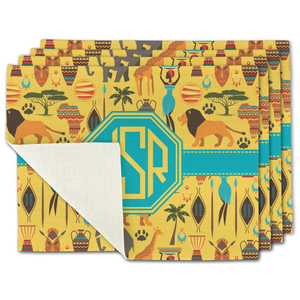 Custom African Safari Single-Sided Linen Placemat - Set of 4 w/ Monogram