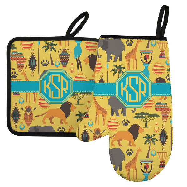 Custom African Safari Left Oven Mitt & Pot Holder Set w/ Monogram