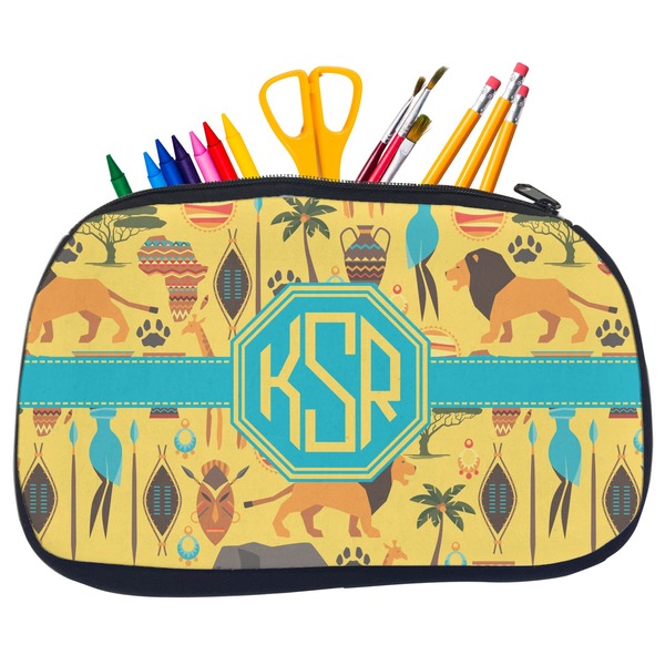 Custom African Safari Neoprene Pencil Case - Medium w/ Monogram