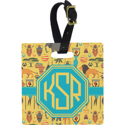 African Safari Plastic Luggage Tag - Square w/ Monogram