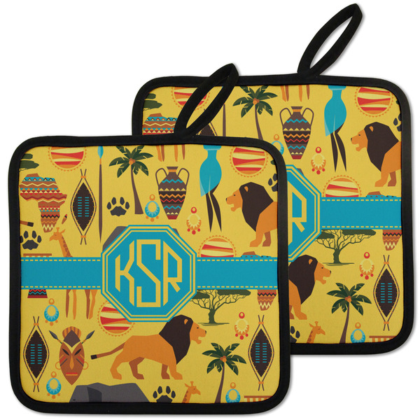 Custom African Safari Pot Holders - Set of 2 w/ Monogram