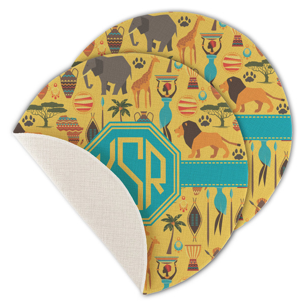 Custom African Safari Round Linen Placemat - Single Sided - Set of 4 (Personalized)