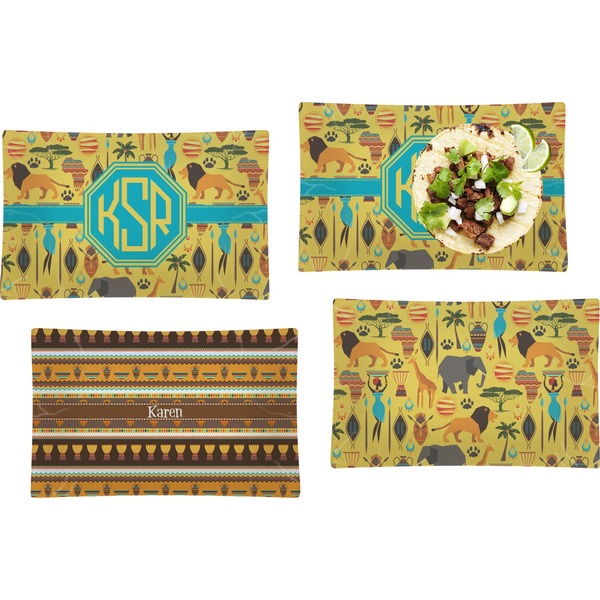 Custom African Safari Set of 4 Glass Rectangular Lunch / Dinner Plate (Personalized)