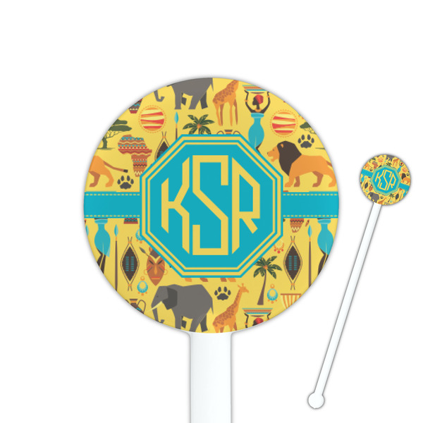 Custom African Safari 5.5" Round Plastic Stir Sticks - White - Single Sided (Personalized)