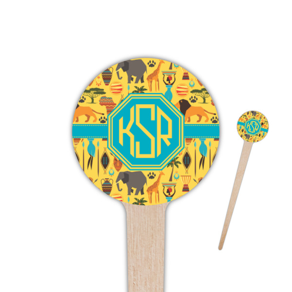 Custom African Safari 4" Round Wooden Food Picks - Single Sided (Personalized)