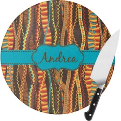 Tribal Ribbons Round Glass Cutting Board - Medium (Personalized)