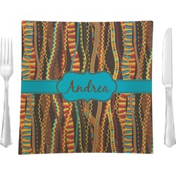 Tribal Ribbons 9.5" Glass Square Lunch / Dinner Plate- Single or Set of 4 (Personalized)