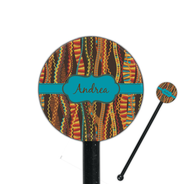 Custom Tribal Ribbons 5.5" Round Plastic Stir Sticks - Black - Single Sided (Personalized)