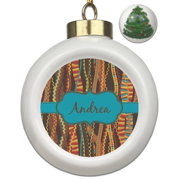 Custom Tribal Ribbons Ceramic Ball Ornament - Christmas Tree (Personalized)