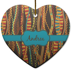 Tribal Ribbons Heart Ceramic Ornament w/ Name or Text