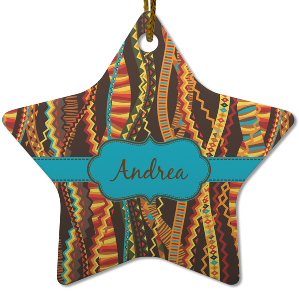 Custom Tribal Ribbons Star Ceramic Ornament w/ Name or Text