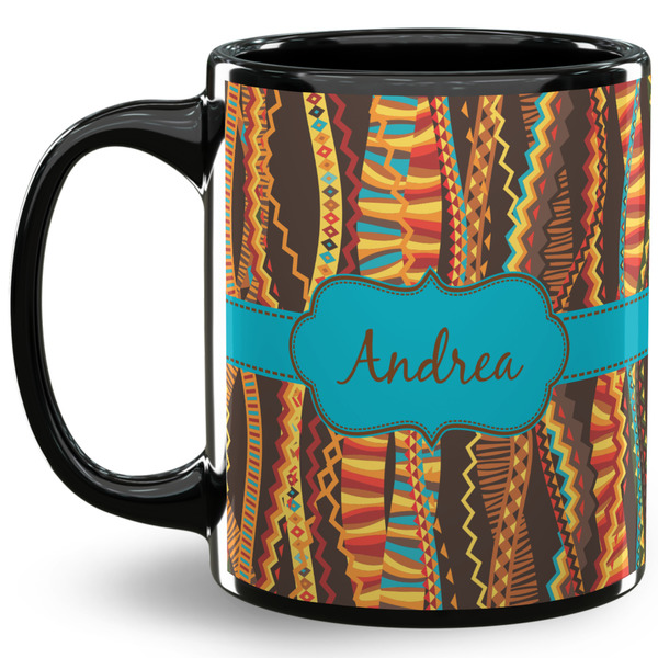 Custom Tribal Ribbons 11 Oz Coffee Mug - Black (Personalized)