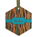 Tribal Ribbons Flat Glass Ornament - Hexagon w/ Name or Text