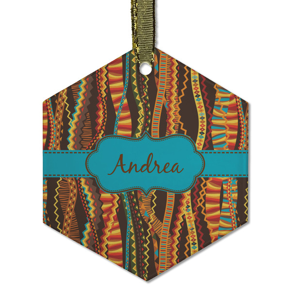 Custom Tribal Ribbons Flat Glass Ornament - Hexagon w/ Name or Text