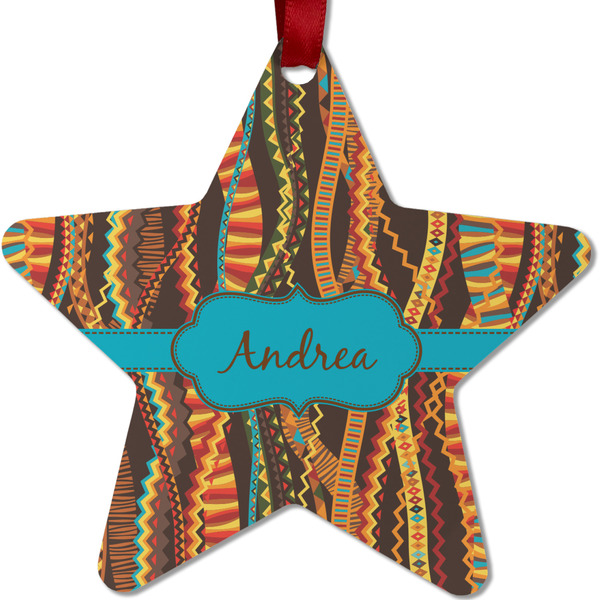 Custom Tribal Ribbons Metal Star Ornament - Double Sided w/ Name or Text