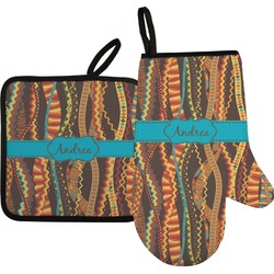 Tribal Ribbons Right Oven Mitt & Pot Holder Set w/ Name or Text