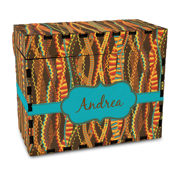 Custom Tribal Ribbons Wood Recipe Box - Full Color Print (Personalized)