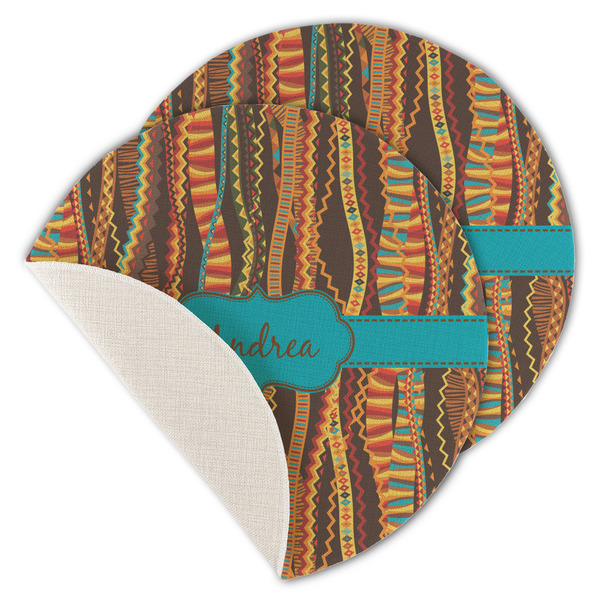 Custom Tribal Ribbons Round Linen Placemat - Single Sided - Set of 4 (Personalized)