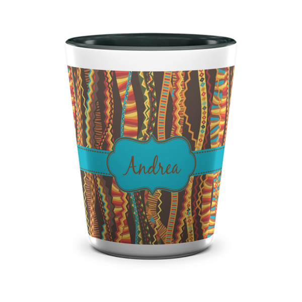 Custom Tribal Ribbons Ceramic Shot Glass - 1.5 oz - Two Tone - Single (Personalized)